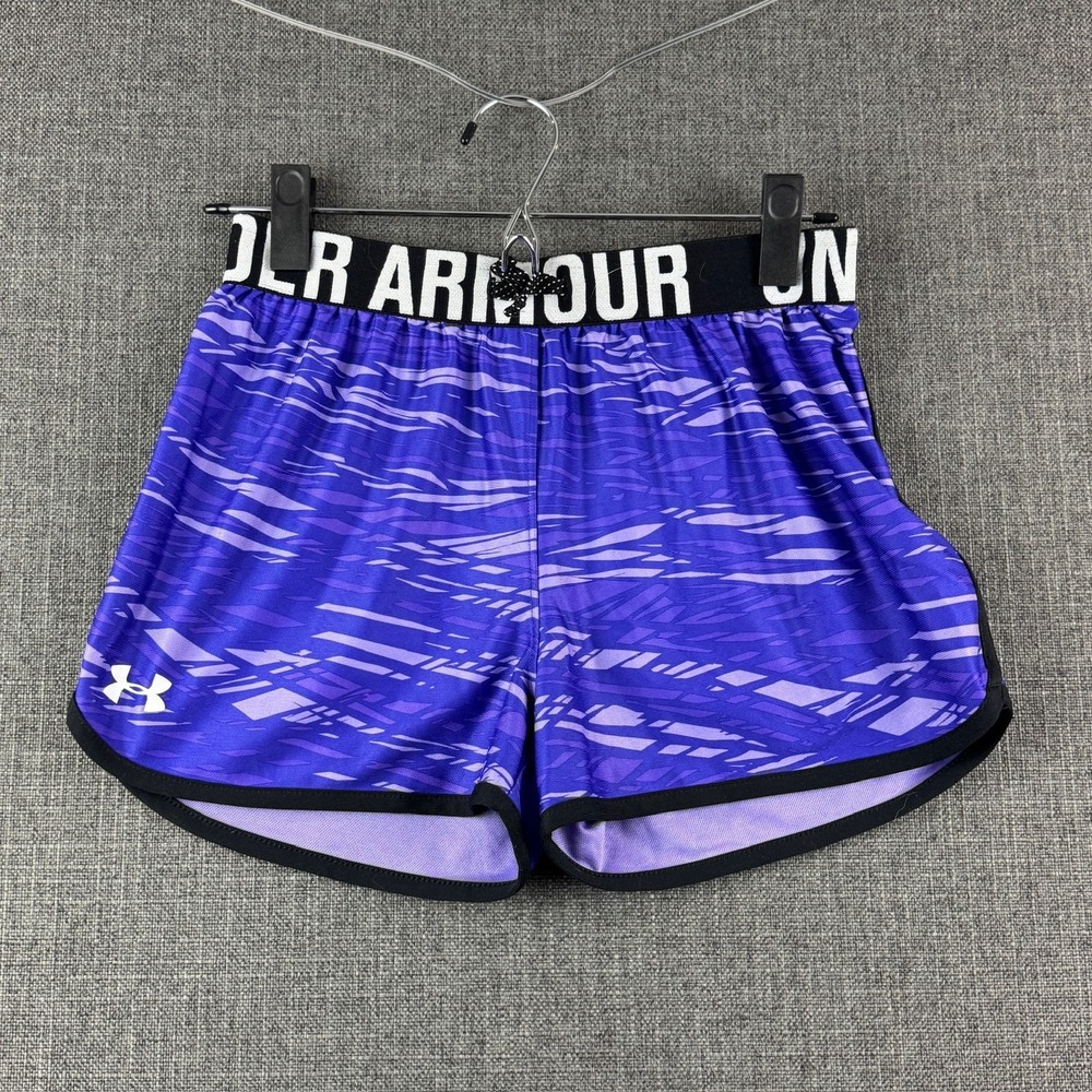 Under Armour Shorts Youth Large Purple Black Athletic Running Loose Fit 146-156